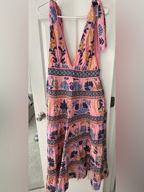 Farm Rio Pink Floral Tie-Shoulder Maxi Dress